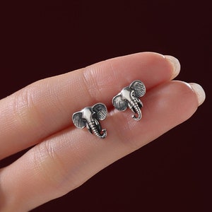Cute Elephant Stud Earrings in Sterling Silver, Oxidised Finish, Cute Dainty Animal Stud, Elephant Earrings, Elephant Head Earrings