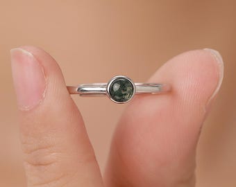 Sterling Silver Moss Agate Minimalist Ring