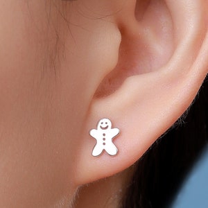 Lebkuchenmann Ohrstecker in Sterling Silber, Silber, Gold oder Rosegold, Weihnachtsohrringe, Lebkuchenmann Ohrringe