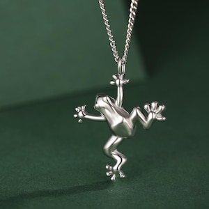 Tiny Frog Pendant Necklace in Sterling Silver, Silver, Gold or Rose Gold Finish, Delicate Frog Necklace
