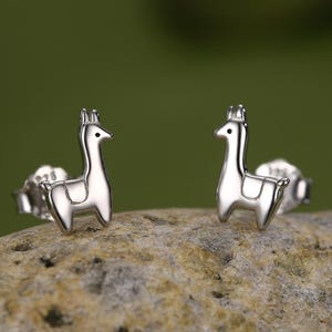 Tiny Llama Stud Earrings in Sterling Silver, Alpaca Sheep Earrings, Nature Inspired Animal Earrings
