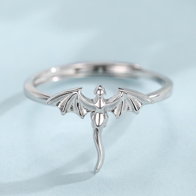Tiny Flying Dragon Ring in Sterling Silver, Adjustable Size,  Dragon Ring, Sterling Silver Dragon Ring.