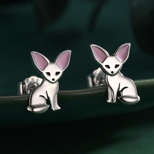 Fennec-räv örhängen i sterlingsilver, söta räv örhängen, söta och udda örhängen, naturinspirerade örhängen bild 1