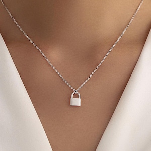 Extra Tiny Padlock Pendant Necklace in Sterling Silver, Silver or Gold, Silver Pad Lock Pendant, Lock Necklace