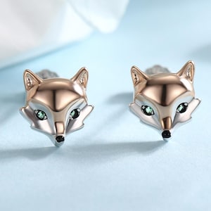 Pendientes de cabeza de zorro en plata de ley - Pendientes de animales - Lindos, divertidos y extravagantes