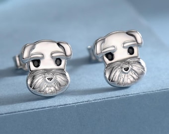 シュナウザー犬用スタッドピアス（スターリングシルバー）、犬用ピアス