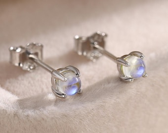 Sterling Silver Moonstone Tiny Stud Earrings - Extra Tiny, Simulated Moonstone Crystal Earrings