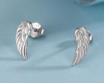 Pendientes de alas de ángel en plata de ley, pendientes de plumas, pendientes de alas de plata