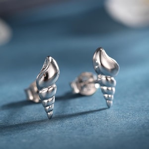 Seashell Earrings in Sterling Silver - Petite Auger Shell Stud -  Silver or Gold or Rose Gold, Pointy Shell - Sea, Ocean, Cute,
