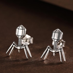 Sterlingzilveren bacteriofaagoorknopjes, verkrijgbaar in zilver, goud of roségoud, leuk leuk eigenzinnig, cadeau voor haar, geïnspireerd op de natuur