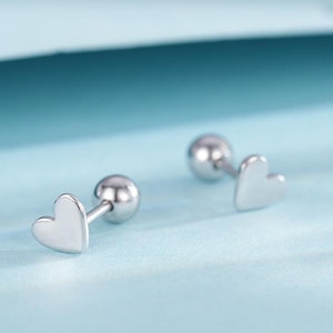Mini Heart Internally Threaded Flat Back/Screw back(Barbell)/ Stud Earrings in Sterling Silver, Piercing Jewellery, Heart Flat Back Earrings