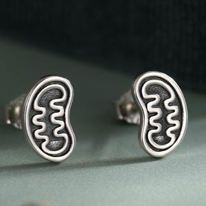 Sterling Silver Mitochondria Stud Earrings, Available in Silver, Gold or Rose Gold Finish, Cute Fun Quirky, Gift for Her,  Science Inspired