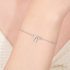 Ribbon Bow Bracelet in Sterling Silver, Silver or Gold or Rose gold, Satellite Bracelet, Solid Silver Bow Bracelet