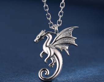 Extra Tiny Dragon Pendant Necklace in Sterling Silver, Silver or Gold or Rose Gold, Flying Dragon Necklace,  Small Winged Dragon Pendant