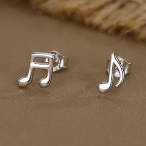 Mismatched Music Notes Stud Earrings in Sterling Silver, Music Symbol Stud Earrings, Cute Fun Earrings for Music Lover