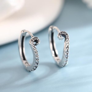 Sterling Silver Octopus Tentacles Hoop Earrings, Silver, Gold or Rose Gold, Single Octopus Hoop Earrings, Squid Tentacle Hoops
