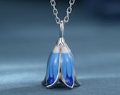 Sterling Silver Enamel Bluebell Flower Pendant Necklace
