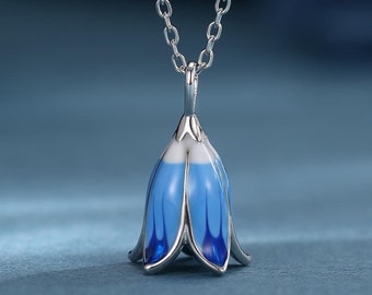 ネックレス・ペンダント Blue Enamel Flower Necklace Enamel Flower Pendant / Sterling Silver / Ruby Stone / Blue