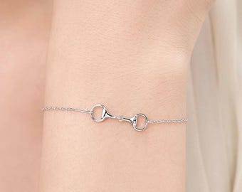 スターリングシルバーの馬ビットブレスレット：オープンバングル、乗馬
