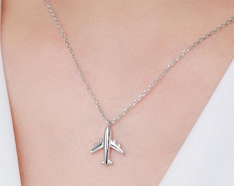 Small Plane Pendant Necklace in Sterling Silver, Silver or Gold or Rose Gold, Aeroplane Necklace,  Small Airplane Pendant
