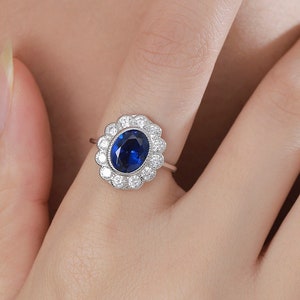 Sterling Silver Vintage Inspired Sapphire Blue CZ Ring, Adjustable Size,  Blue CZ Ring, Vintage Style Sapphire Ring, Lab Created CZ RIng