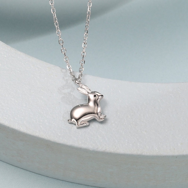 Tiny Little Rabbit Pendant Necklace in Sterling Silver, Silver Rabbit Necklace, Silver Hare Necklace