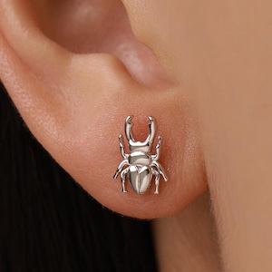 Hirsch Käfer Ohrstecker in Sterling Silber, Silber oder Gold oder Rose Gold, Käfer Ohrringe, Käfer Ohrringe, Käfer Ohrstecker
