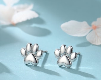 Very Tiny Paw Print Stud Earrings in Sterling Silver, Silver or Gold or Rose Gold, Pet Earrings, Dog Earrings, Cat Earrings