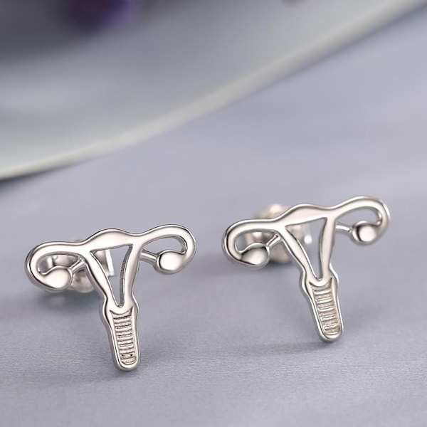 Female Anatomy Stud Earrings in Sterling Silver, Feminist Ovary Earrings, Available in Silver, Gold or Rose Gold Finish,