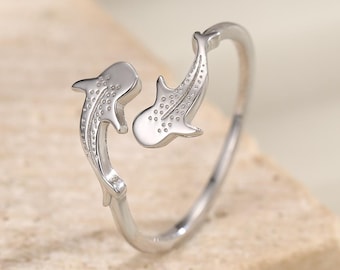 Sterling Silver Whale Shark Adjustable Ring