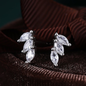 Boucles d'oreilles triple marquise CZ en argent sterling, argent, or ou or rose sur argent sterling, Puces d'oreilles Marquise CZ