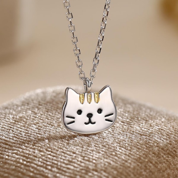 Tabby Cat Anhänger Halskette in Sterling Silber, Katze Halskette, Natur inspiriert Schmuck, Ginger Tabby, Ginger Cat Halskette