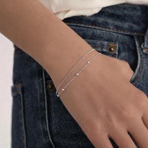 Sterling Silver Double Layer Satellite Chain Bracelet in Sterling Silver, Silver or Gold,  Layer Bracelet, Minimalist Bracelet
