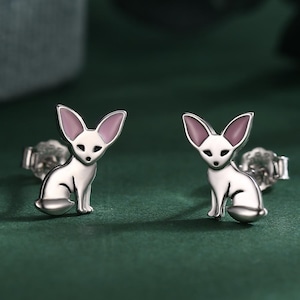 Fennec-räv örhängen i sterlingsilver, söta räv örhängen, söta och udda örhängen, naturinspirerade örhängen bild 2