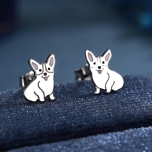 Brincos de Prata de Lei com Cachorro Corgi, Brincos de Filhote, Brincos Inspirados na Natureza, Pet, Terrier
