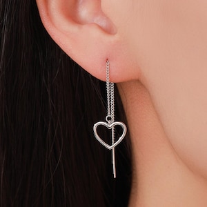 Pendientes de corazón abierto en plata de ley, pendientes de corazón recortado en plata, oro u oro rosa, pendientes cortos