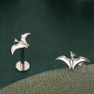 Extra Tiny Pterosaurs Flying Dinosaur Internally Threaded Flat Back / Screw Back / Stud Earrings in Sterling Silver, Cute,  Fun, Whimsical