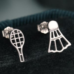 Sterling Silver Mismatched Badminton Stud Earrings. Silver or Gold or Rose Gold, Fun and Playful Gift
