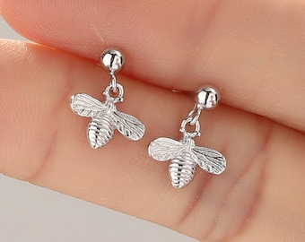 Dew Orecchini Pendenti In Argento Sterling 925 Con Ape In Smalto - Gioielli A Tema Natura, Regalo In Scatola Con Cerniera - 3