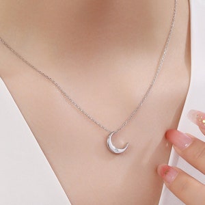 Crescent Moon with Starburst CZ Necklace in Sterling Silver, Silver or Gold or Rose Gold, Moon Necklace, Moon Pendant, New Moon Necklace