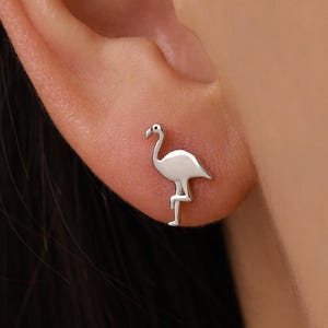 Flamingo örhängen i sterlingsilver, silver eller roséguld, flamingofågelörhängen, naturinspirerade djurörhängen