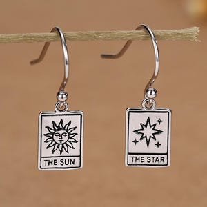 Sterling Silver Tarot Sun and Star Enamel Drop Earrings
