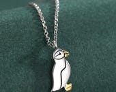 スターリングシルバーのパフィンバードペンダントネックレス、かわいい