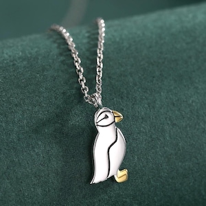 スターリングシルバーのパフィンバードペンダントネックレス、かわいい鳥のネックレス、シルバーバードネックレス