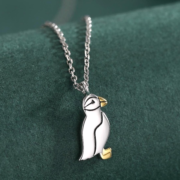 スターリングシルバーのパフィンバードペンダントネックレス、かわいい鳥のネックレス、シルバーバードネックレス