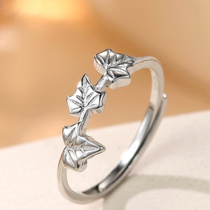 Bergahorn Ahornblatt Motiv Ring in Sterling Silber, Größen verstellbar, Silber aus Gold, Botanical Schmuck, Blatt Ring