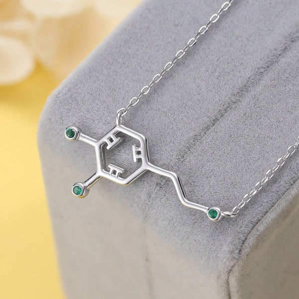 Dopamine Molecular Structure Pendant Necklace in Sterling Silver, Silver or Gold, Happiness Necklace, Dopamine Necklace