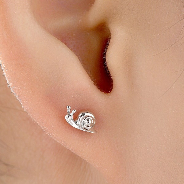 Tiny Snail Stud Earrings in Sterling Silver, Silver or Gold, Nature Inspired Animal Earrings