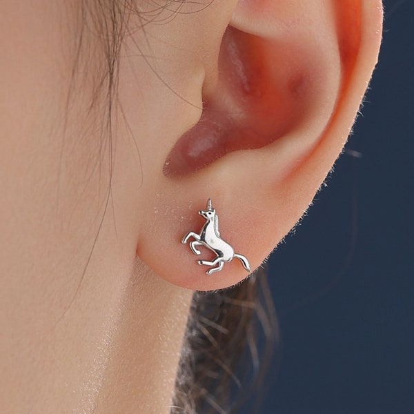Unicorn Stud Earrings in Sterling Silver, Silver, Gold or Rose Gold, Unicorn Earrings, Unicorn Horse Earrings, Unicorn Stud