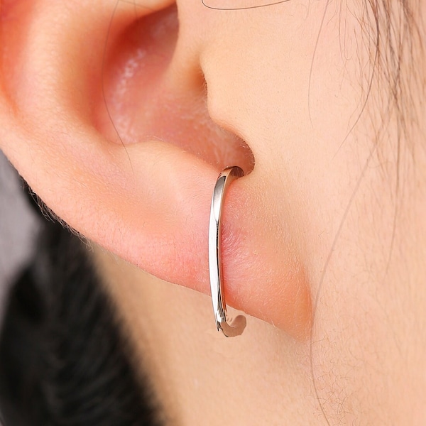 Minimalist Skinny Earlobe Cuff Earring in Sterling Silver, Simple Suspender Earring, Lobe Cuff, Silver or Gold